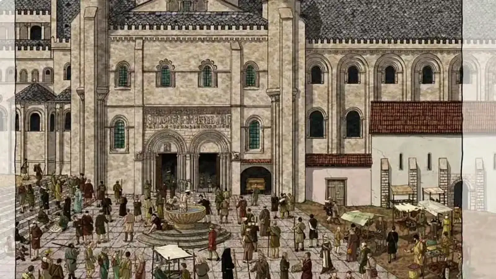 Dibujo Fachada Norte Románica de la Catedral de Santiago